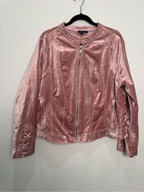 Torrid Pink Crushed Velvet Moto Jacket Lace Up Sleeve Zip Biker Plus Size 2